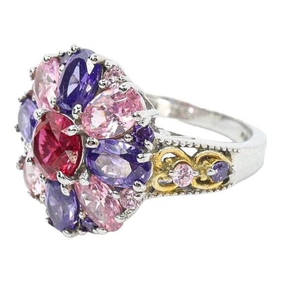 STS Karis Statement Cocktail Ring Two Tone Cluster Crystal Purple Pink Size 7 - Picture 1 of 5